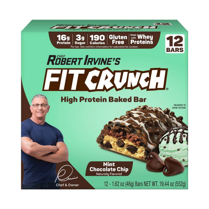 slide 1 of 6, FITCRUNCH Mint Chocolate Chip Baked Snack Bars - 16g Protein - 12ct/19.44oz, 16 gram, 12 ct, 19.44 oz