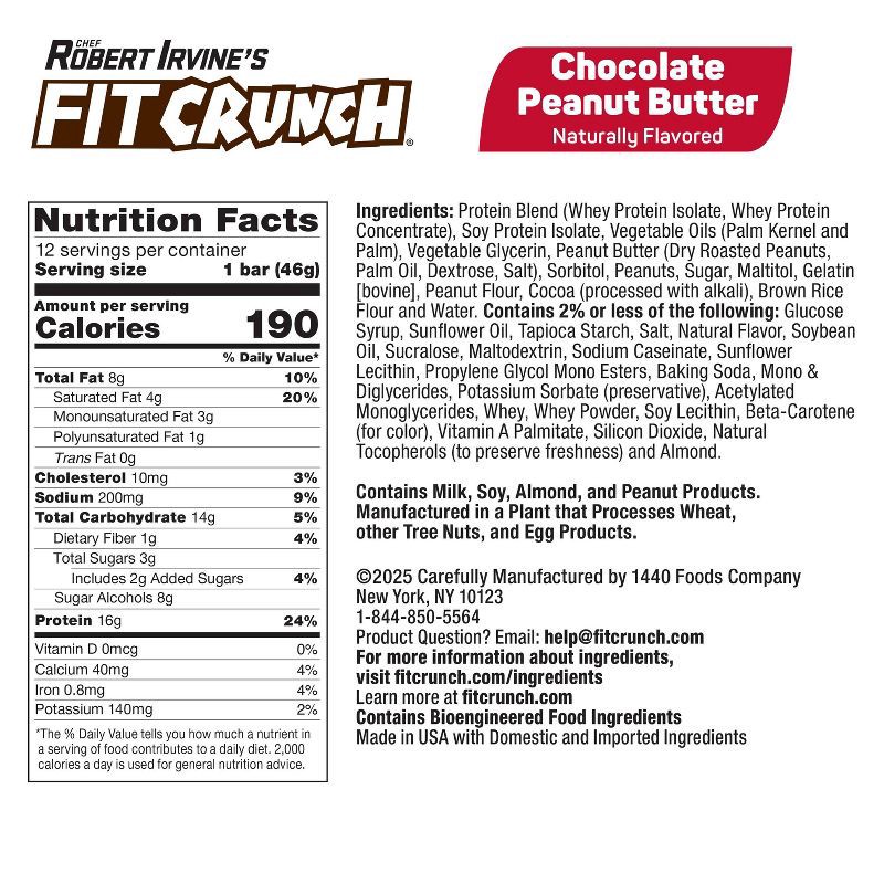 slide 6 of 6, FITCRUNCH Chocolate Peanut Butter Baked Whey Snack Bars - 16g Protein - 19.44oz/12ct, 16 gram, 12 ct, 19.44 oz