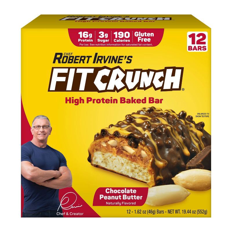 slide 1 of 6, FITCRUNCH Chocolate Peanut Butter Baked Whey Snack Bars - 16g Protein - 19.44oz/12ct, 16 gram, 12 ct, 19.44 oz