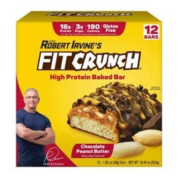 FITCRUNCH Chocolate Peanut Butter Baked Whey Snack Bars - 16g Protein - 19.44oz/12ct