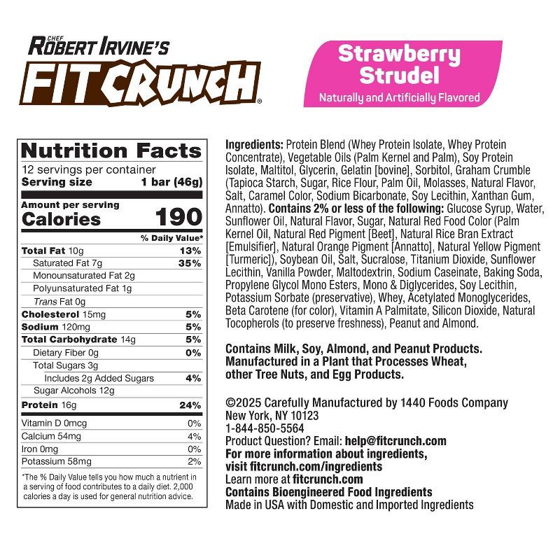 slide 6 of 6, FITCRUNCH Strawberry Strudel Baked Snack Bars - 16g Protein - 12ct/19.44oz, 16 gram, 12 ct, 19.44 oz