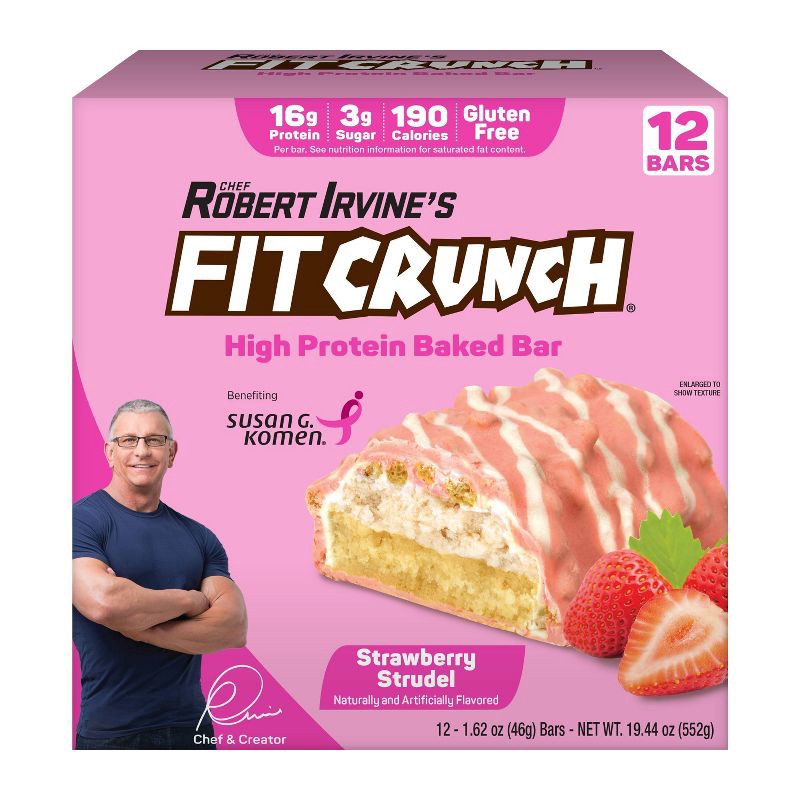slide 1 of 6, FITCRUNCH Strawberry Strudel Baked Snack Bars - 16g Protein - 12ct/19.44oz, 16 gram, 12 ct, 19.44 oz