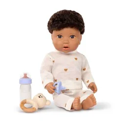 LullaBaby 14" Baby Boy Doll & Disappearing Milk Bottle Set - Brown Eyes Brown Hair