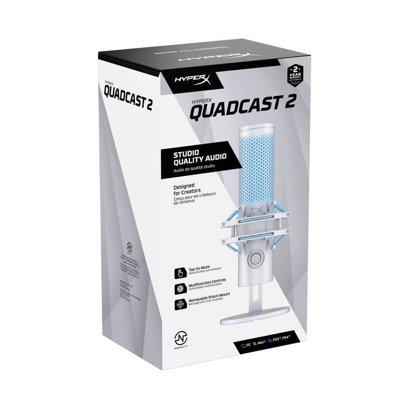 slide 12 of 14, HyperX Quadcast 2 USB Condenser Gaming Microphone for PC - White: Personal Computer Accessory Set, 1 ct