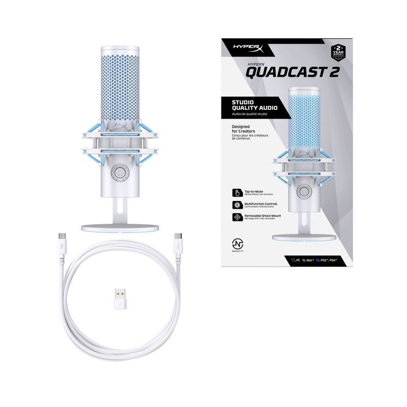 slide 11 of 14, HyperX Quadcast 2 USB Condenser Gaming Microphone for PC - White: Personal Computer Accessory Set, 1 ct