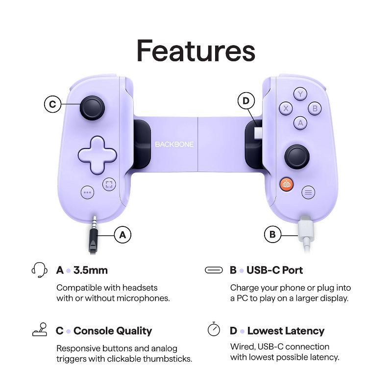 slide 5 of 7, Backbone One Mobile Gaming Device (USB-C) - Purple, 1 ct