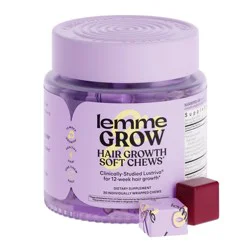 Lemme Grow Soft Chews - Hair Growth & Skin Support - Clinically Studied Lustriva - Mixed Fruit Flavor - 30ct