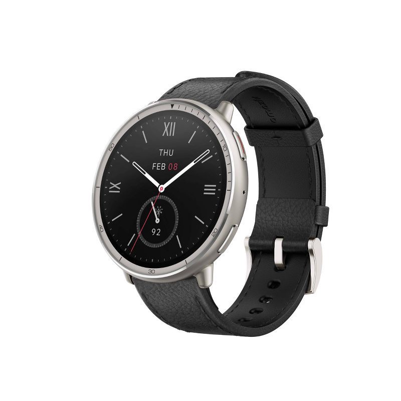 slide 2 of 10, Amazfit Active 2 Round Smartwatch - Black Leather, 1 ct