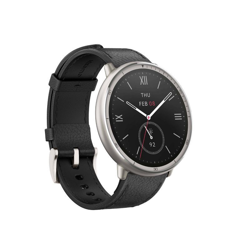 slide 3 of 10, Amazfit Active 2 Round Smartwatch - Black Leather, 1 ct