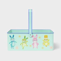 Printed Rectangle Metal Easter Basket with Bunnies - Spritz™