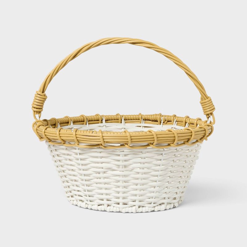 slide 1 of 3, 12" Easter Plastic Willow Basket White with Natural - Spritz™, 1 ct