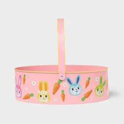 Printed Round Metal Easter Basket with Bunnies - Spritz™