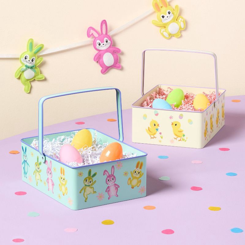 slide 2 of 3, Easter Printed Metal Rectangle Chicks Decorative Basket - Spritz™, 1 ct