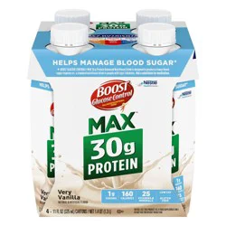 Boost Very Vanilla Non-Caffeinated Glucose Control Max Meal Replacement Drinks - 4pk/11 fl oz