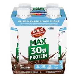Boost Rich Chocolate Non-Caffeinated Glucose Control Max Meal Replacement Drinks - 4pk/11 fl oz
