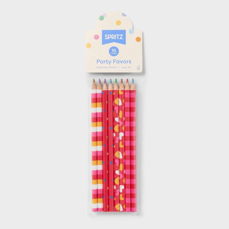 slide 3 of 3, 16ct Valentine's Day Rainbow Pencils Party Favor Set - Spritz™, 16 ct