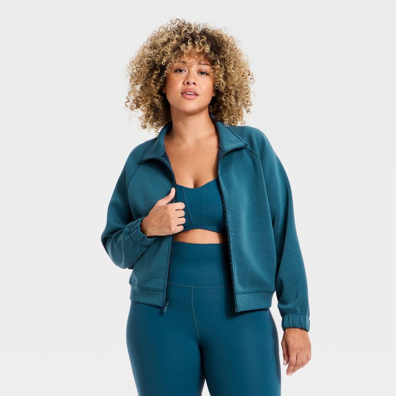 slide 5 of 5, Women's Airy Sleek Ribbed Full Zip Jacket - All In Motion™ Blue L, 1 ct
