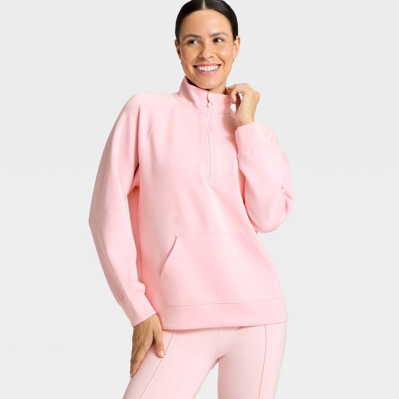 slide 3 of 5, Women's Airy Sleek Legging Friendly Half Zip Sweatshirt - All In Motion™ Light Pink M, 1 ct