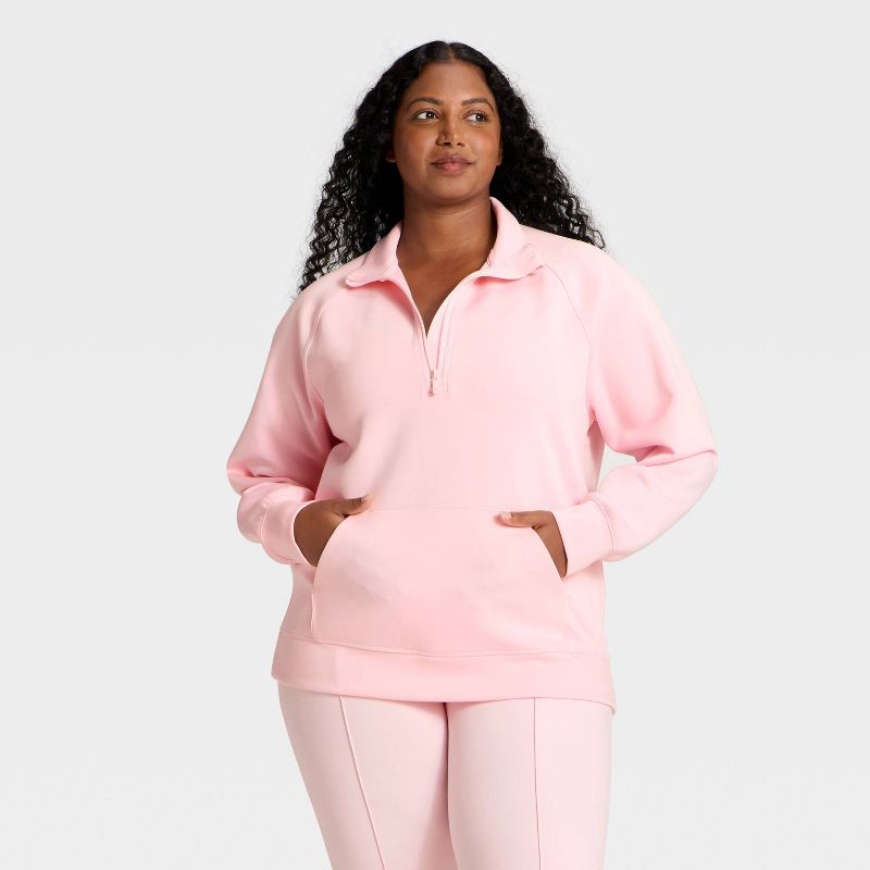slide 4 of 5, Women's Airy Sleek Legging Friendly Half Zip Sweatshirt - All In Motion™ Light Pink M, 1 ct