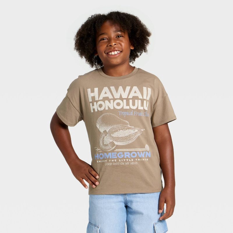 slide 1 of 3, Grayson Threads Kids Boys' Short Sleeve 'Hawaii' Oversized Graphic T-Shirt - Brown S, 1 ct