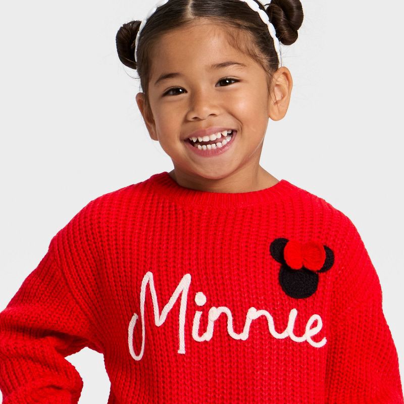 slide 2 of 4, Toddler Girls' Disney Minnie Mouse Chunky Knit Sweater - Red 5T, 1 ct