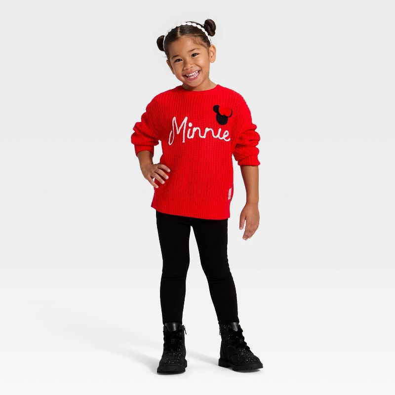 slide 4 of 4, Toddler Girls' Disney Minnie Mouse Chunky Knit Sweater - Red 5T, 1 ct