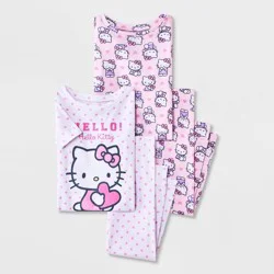 Toddler Girls' 4pc Snug Fit Hello Kitty Cotton Pajama Set - Pink 5T