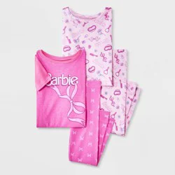 Toddler Girls' 4pc Snug Fit Barbie Cotton Pajama Set - Pink 3T
