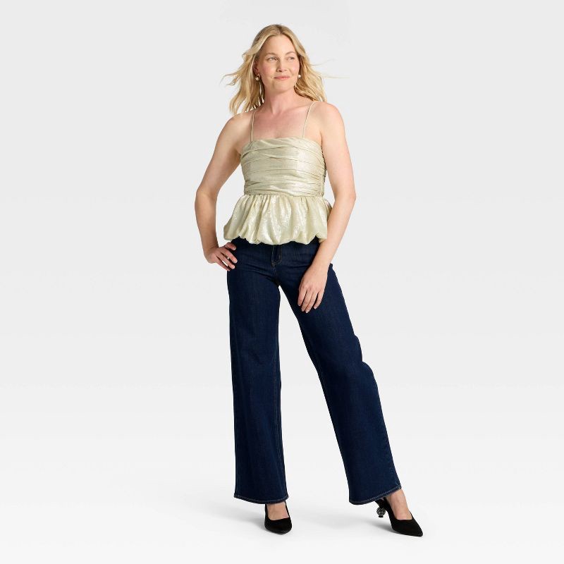 slide 3 of 3, Women's Ruched Peplum Cami Top - A New Day™ Silver M, 1 ct