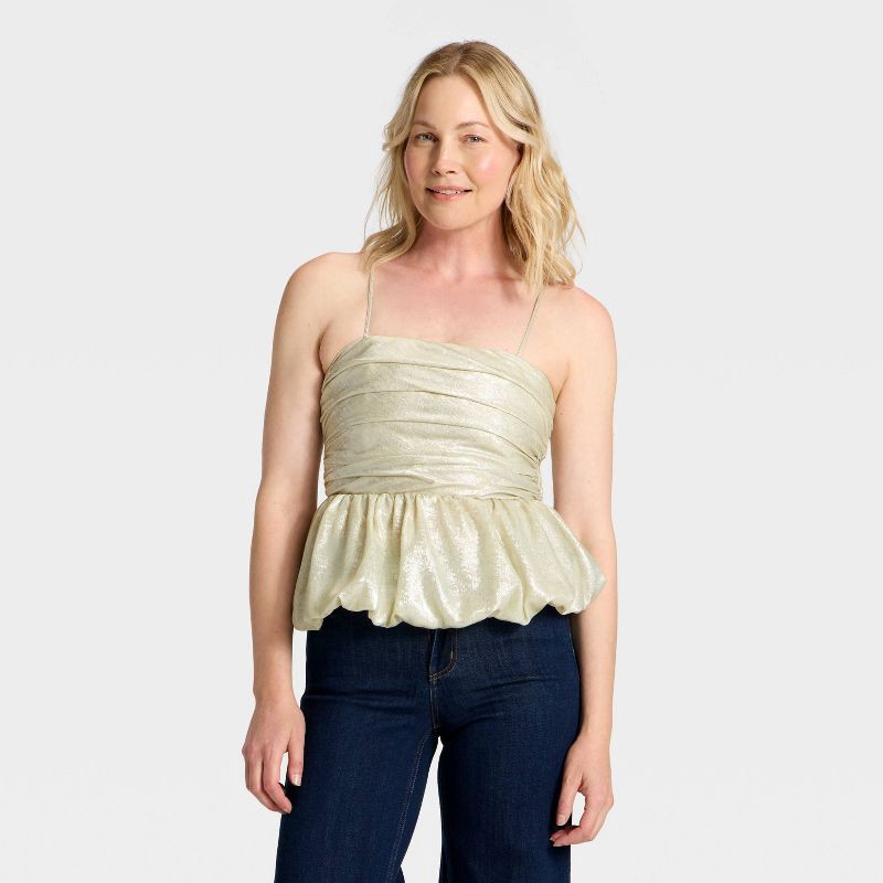 slide 1 of 3, Women's Ruched Peplum Cami Top - A New Day™ Silver M, 1 ct