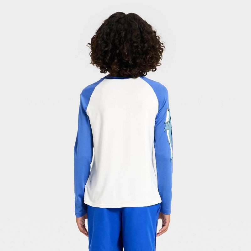 slide 3 of 4, Boys' Jaws Rash Guard Top - Sky Blue/Ivory XS, 1 ct