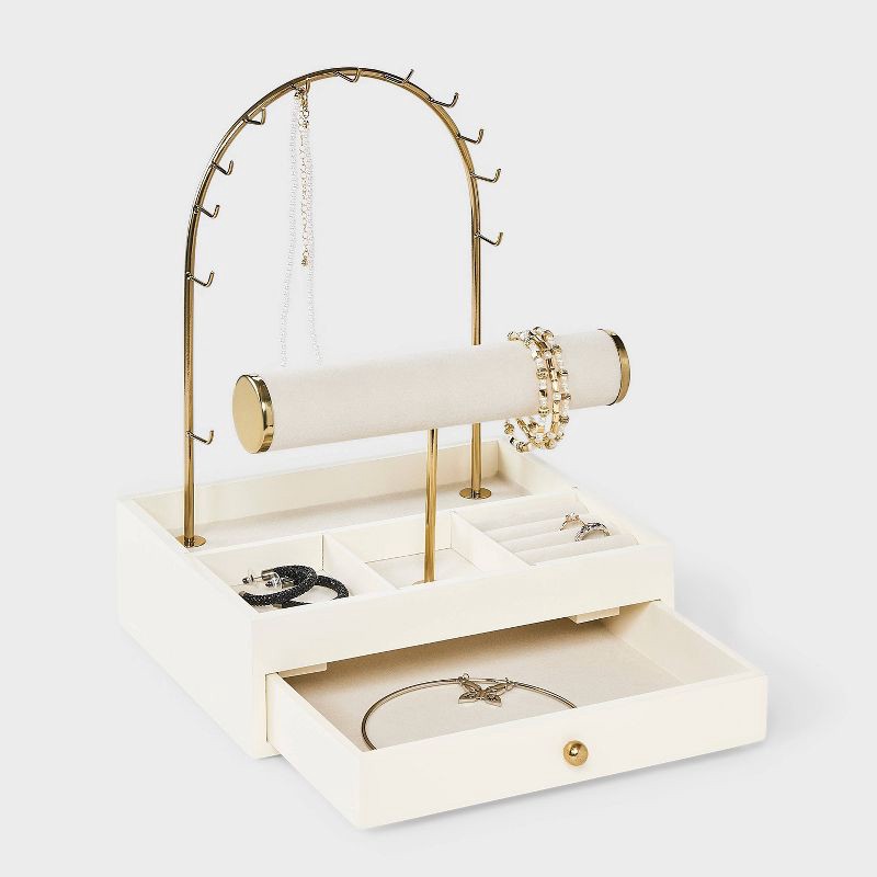 slide 2 of 2, Arched Necklace and Bracelet Standing Drawer Organizer Jewelry Box - A New Day™ Gold/Cream, 1 ct