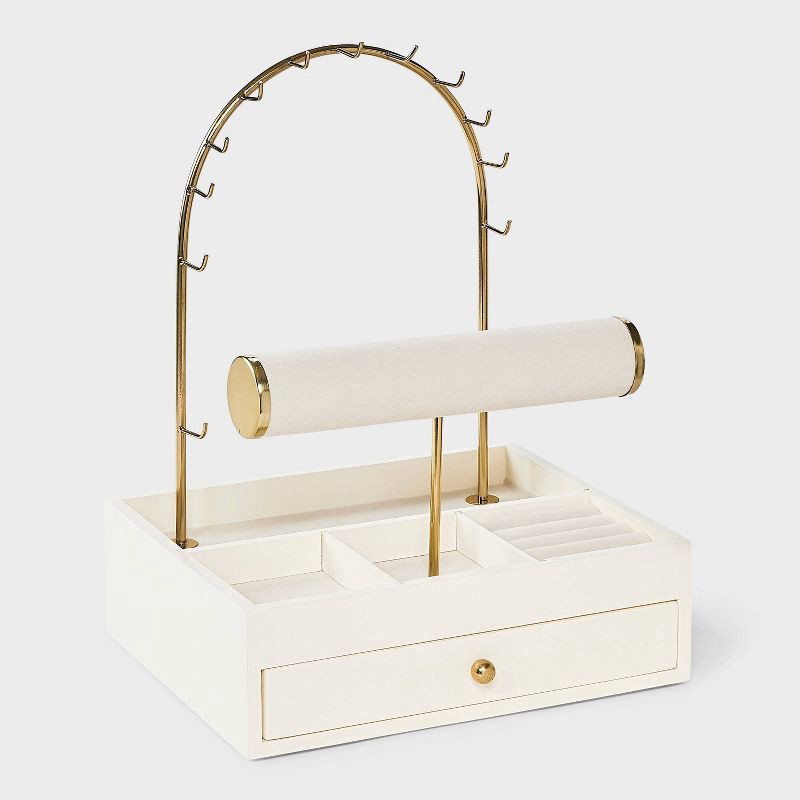 slide 1 of 2, Arched Necklace and Bracelet Standing Drawer Organizer Jewelry Box - A New Day™ Gold/Cream, 1 ct