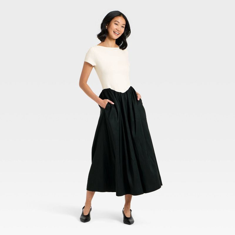 slide 3 of 3, Women's Backless Knit Maxi Dress - A New Day™ Cream/Black L, 1 ct