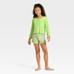 Girls' Wicked x Katie Kime 2pc Long Sleeve Top and Pointelle Pajama Set - Green L