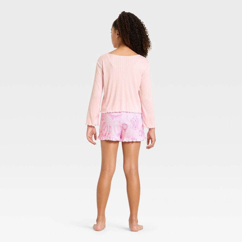 slide 2 of 4, Girls' Wicked x Katie Kime 2pc Long Sleeve Top and Pointelle Pajama Set - Pink L, 2 ct
