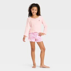 Girls' Wicked x Katie Kime 2pc Long Sleeve Top and Pointelle Pajama Set - Pink XL