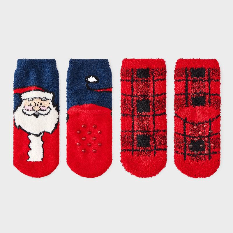 slide 2 of 3, Toddler 2pk Cozy Christmas Santa Socks - Wondershop™ Red/Navy Blue 2T-3T, 2 ct