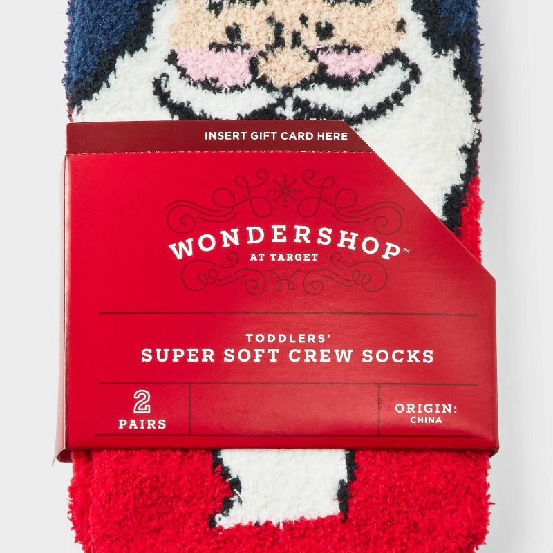 slide 3 of 3, Toddler 2pk Cozy Christmas Santa Socks - Wondershop™ Red/Navy Blue 2T-3T, 2 ct