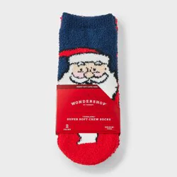 Toddler 2pk Cozy Christmas Santa Socks - Wondershop™ Red/Navy Blue 2T-3T