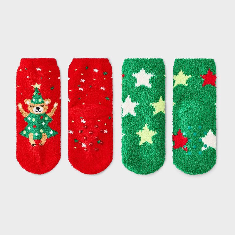 slide 2 of 3, Toddler 2pk Cozy Christmas Tree Bear Socks - Wondershop™ Red 2T-3T, 2 ct