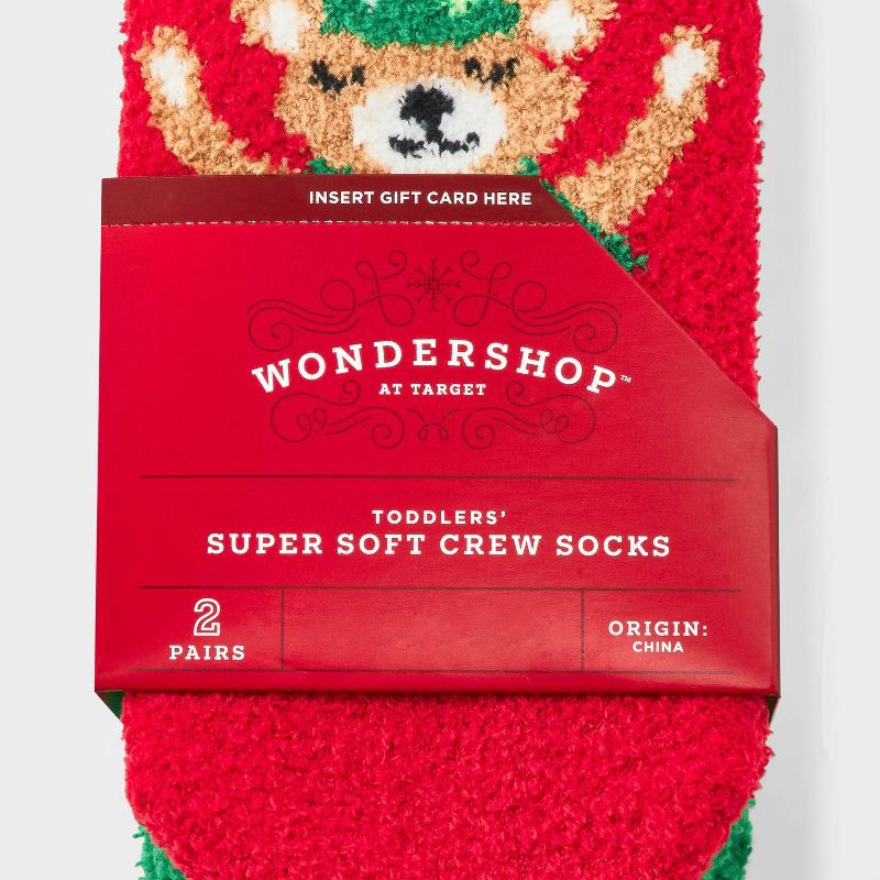 slide 3 of 3, Toddler 2pk Cozy Christmas Tree Bear Socks - Wondershop™ Red 2T-3T, 2 ct