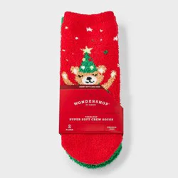 Toddler 2pk Cozy Christmas Tree Bear Socks - Wondershop™ Red 2T-3T