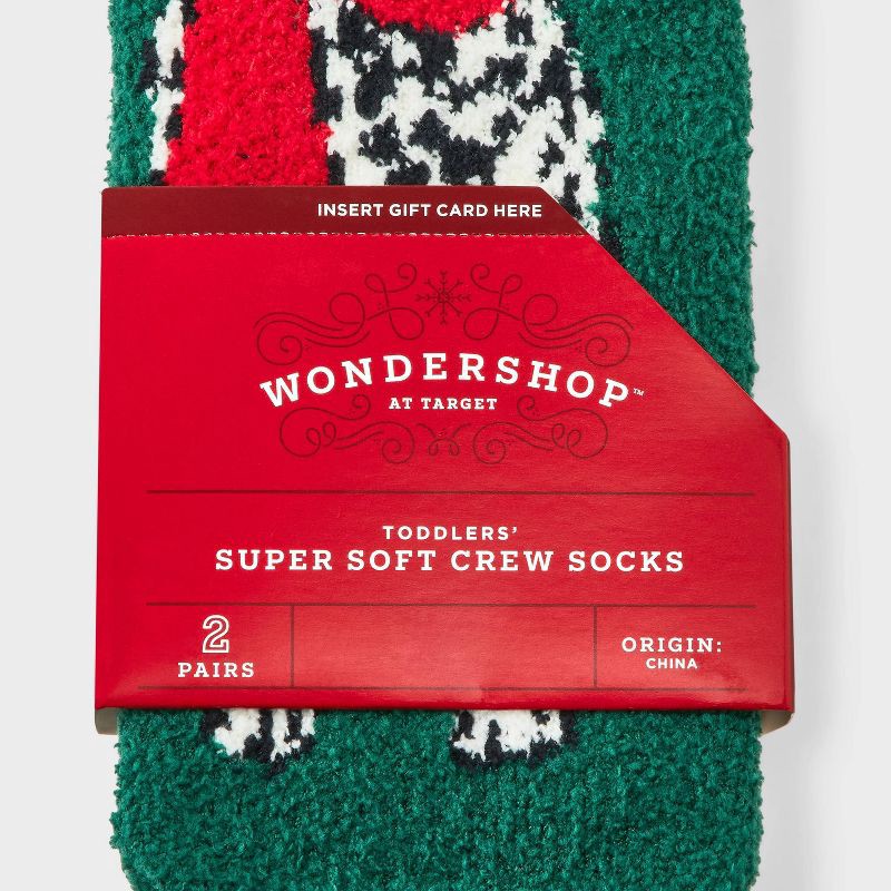 slide 3 of 4, Toddler 2pk Cozy Christmas Dalmatian & Striped Crew Socks with Gift Card Holder - Wondershop™ Dark Green/Red 2T-3T, 2 ct