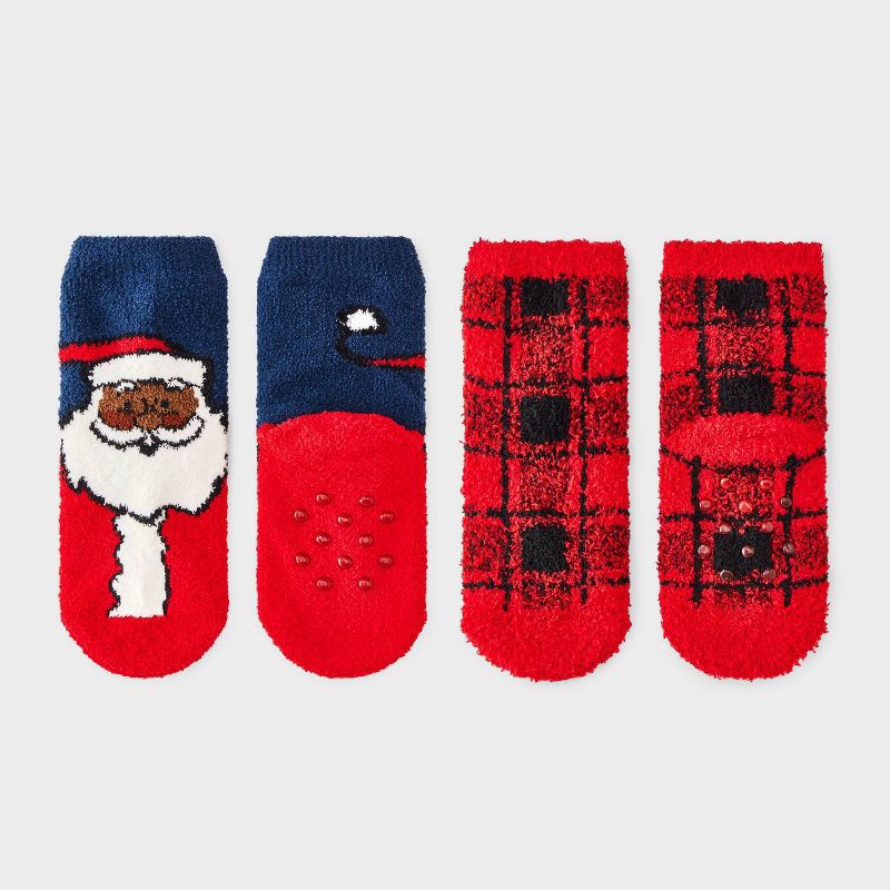 slide 2 of 3, Toddler 2pk Cozy Christmas Santa Socks - Wondershop™ Navy Blue/Red 2T-3T, 2 ct