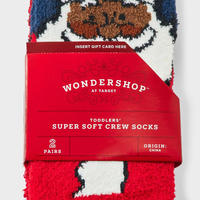 slide 3 of 3, Toddler 2pk Cozy Christmas Santa Socks - Wondershop™ Navy Blue/Red 2T-3T, 2 ct