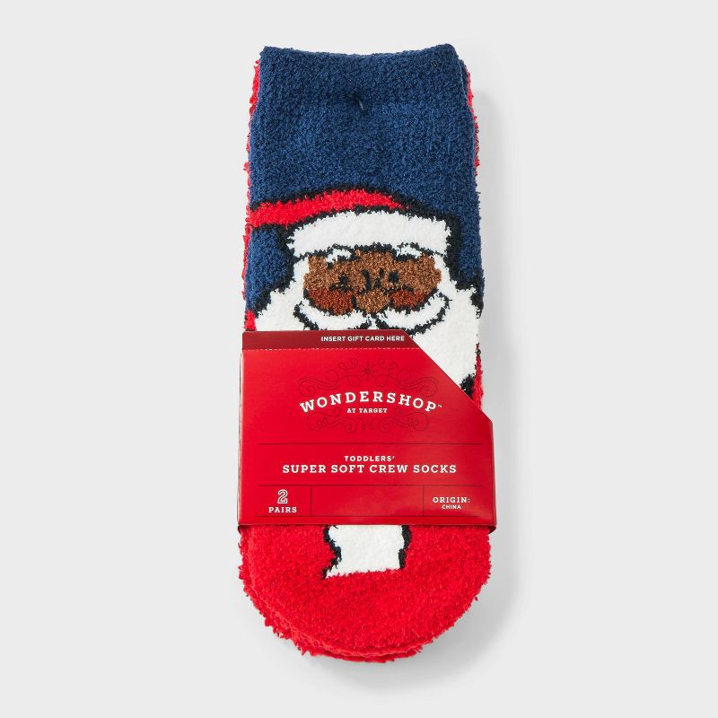 slide 1 of 3, Toddler 2pk Cozy Christmas Santa Socks - Wondershop™ Navy Blue/Red 2T-3T, 2 ct