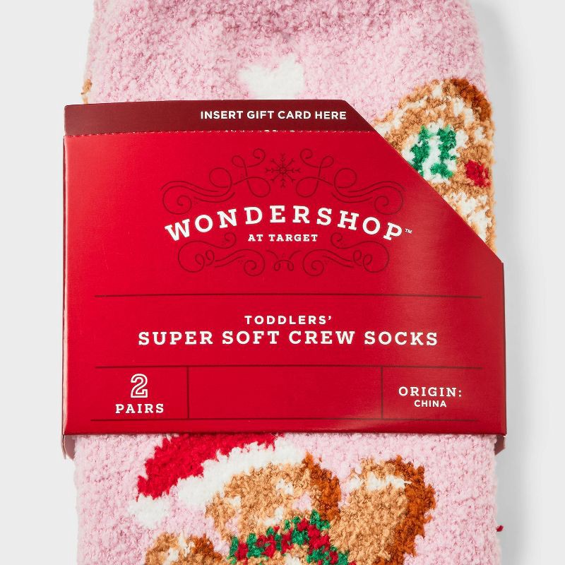 slide 3 of 3, Toddler 2pk Cozy Christmas Gingerbread Cookies Socks - Wondershop™ Pink 2T-3T, 2 ct