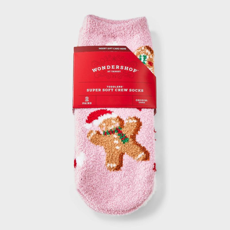 slide 1 of 3, Toddler 2pk Cozy Christmas Gingerbread Cookies Socks - Wondershop™ Pink 2T-3T, 2 ct