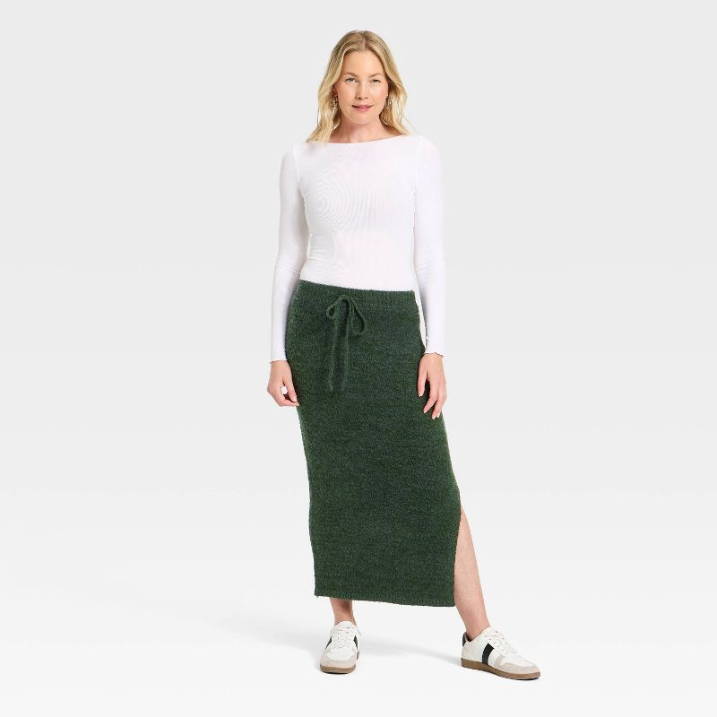 slide 3 of 3, Women's Boucle Maxi Sweater Pencil Skirt - Universal Thread™ Dark Green S, 1 ct